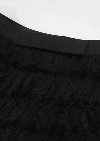 2022 Black Patchwork Tulle Skirt Spring