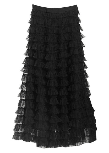 2022 Black Patchwork Tulle Skirt Spring
