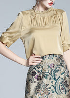 Unique Apricot Ruffled Wrinkled Silk Tops Summer