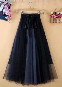 Unique Black Blue High Waist Patchwork Bow Tulle Skirt Summer