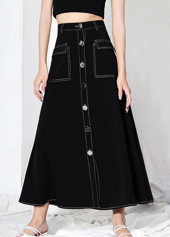 Unique Black Button Pockets A Line Skirts