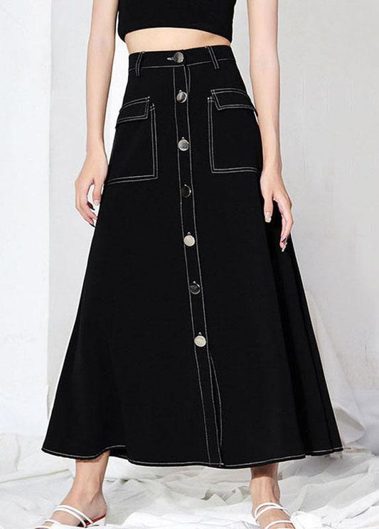 Unique Black Button Pockets A Line Skirts