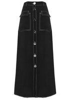 Unique Black Button Pockets A Line Skirts