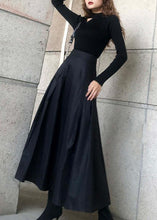 Load image into Gallery viewer, Unique Black Cinched Pockets A Line Summer Skirt