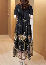 Load image into Gallery viewer, Unique Black Embroideried Patchwork Pockets Tulle Strap Dresses Summer
