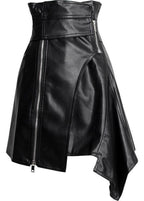 Unique Black High Waist zippered Asymmetrical PU Skirts