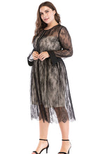 Load image into Gallery viewer, Unique Black Patchwork Wrinkled Lace Maxi Dress Long Sleeve