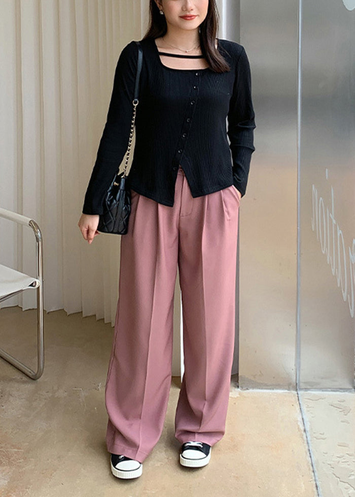 Unique Black Square Collar Asymmetrical Design Knit Blouse Top Fall