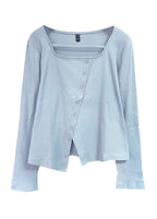 Unique Black Square Collar Asymmetrical Design Knit Blouse Top Fall