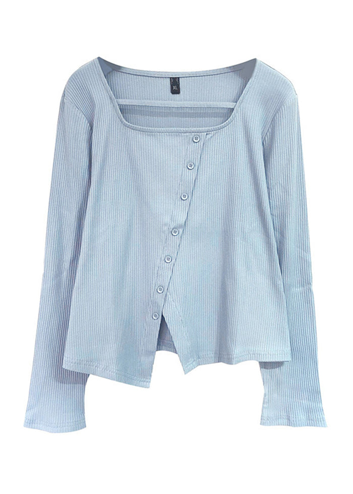 Unique Black Square Collar Asymmetrical Design Knit Blouse Top Fall