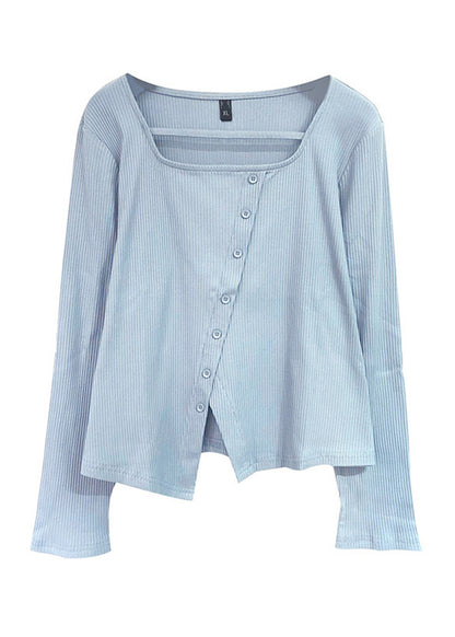 Unique Black Square Collar Asymmetrical Design Knit Blouse Top Fall