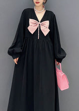 Load image into Gallery viewer, Unique Black V Neck Bow Patchwork Cotton Princess Dress Spring