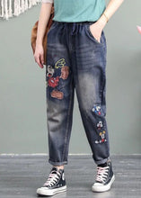 Load image into Gallery viewer, Unique Blue Cartoon Embroideried Pockets Patchwork Denim Pants Spring