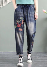 Load image into Gallery viewer, Unique Blue Cartoon Embroideried Pockets Patchwork Denim Pants Spring