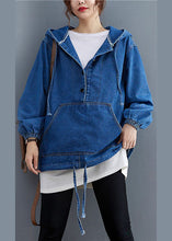 Load image into Gallery viewer, Unique Blue Denim Button Pockets hooded Fall Long sleeve Top