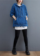 Load image into Gallery viewer, Unique Blue Denim Button Pockets hooded Fall Long sleeve Top