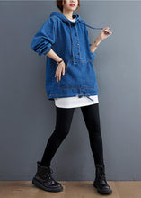 Load image into Gallery viewer, Unique Blue Denim Button Pockets hooded Fall Long sleeve Top