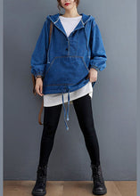 Load image into Gallery viewer, Unique Blue Denim Button Pockets hooded Fall Long sleeve Top