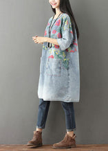 Load image into Gallery viewer, Unique Blue O-Neck Pockets Print Fall Denim Dresses Half Sleeve