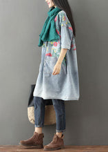 Load image into Gallery viewer, Unique Blue O-Neck Pockets Print Fall Denim Dresses Half Sleeve
