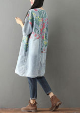 Load image into Gallery viewer, Unique Blue O-Neck Pockets Print Fall Denim Dresses Half Sleeve