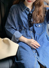 Load image into Gallery viewer, Unique Blue Peter Pan Collar Patchwork Denim Shirts Dresses Spring