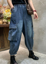 Load image into Gallery viewer, Unique Blue Pockets denim lantern Pants Spring