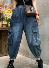 Load image into Gallery viewer, Unique Blue Pockets denim lantern Pants Spring