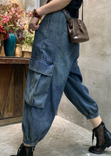 Load image into Gallery viewer, Unique Blue Pockets denim lantern Pants Spring