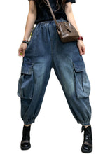 Load image into Gallery viewer, Unique Blue Pockets denim lantern Pants Spring