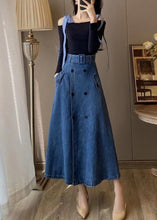 Load image into Gallery viewer, Unique Blue Slash Neck Patchwork Top And Denim Maxi Skirts Two Pieces Set Fall