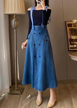 Load image into Gallery viewer, Unique Blue Slash Neck Patchwork Top And Denim Maxi Skirts Two Pieces Set Fall