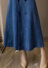 Load image into Gallery viewer, Unique Blue Slash Neck Patchwork Top And Denim Maxi Skirts Two Pieces Set Fall