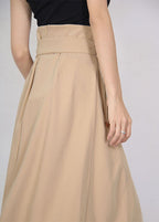 Unique Brown Pleated Summer Patchwork Skirt