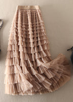 Unique Chocolate Apricot Patchwork wrinkled Tulle Skirts Spring