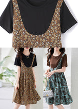 Load image into Gallery viewer, Unique Coffee O-Neck Patchwork Chiffon Long Dress Summer