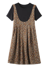 Load image into Gallery viewer, Unique Coffee O-Neck Patchwork Chiffon Long Dress Summer