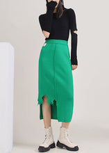 Load image into Gallery viewer, Unique Green Asymmetrical Patchwork Skirts Spring