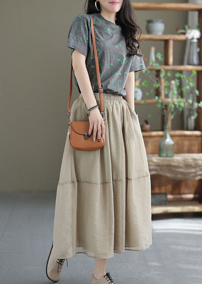Unique Khaki Elastic Waist Patchwork Tulle Skirts Summer