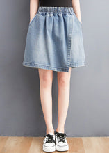 Load image into Gallery viewer, Unique Light Blue Patchwork Elastic Waist Denim Shorts Summer