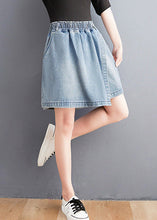 Load image into Gallery viewer, Unique Light Blue Patchwork Elastic Waist Denim Shorts Summer