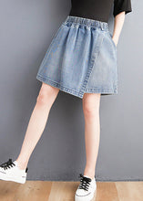 Load image into Gallery viewer, Unique Light Blue Patchwork Elastic Waist Denim Shorts Summer