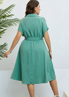 Unique Light Green Peter Pan Collar Tie waist Maxi Dress Short Sleeve