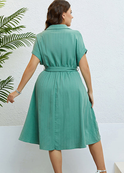 Unique Light Green Peter Pan Collar Tie waist Maxi Dress Short Sleeve