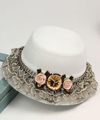 Unique Red Lace Patchwork Floral Linen Bucket Hat