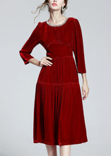 Load image into Gallery viewer, Unique Red O Neck Zircon Patchwork Silk Velour Dresses Spring