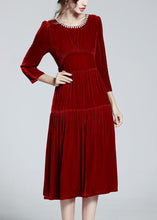 Load image into Gallery viewer, Unique Red O Neck Zircon Patchwork Silk Velour Dresses Spring