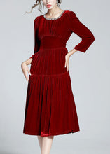 Load image into Gallery viewer, Unique Red O Neck Zircon Patchwork Silk Velour Dresses Spring