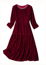 Load image into Gallery viewer, Unique Red O Neck Zircon Patchwork Silk Velour Dresses Spring