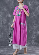 Load image into Gallery viewer, Unique Rose Embroideried Pockets Linen Holiday Dress Summer